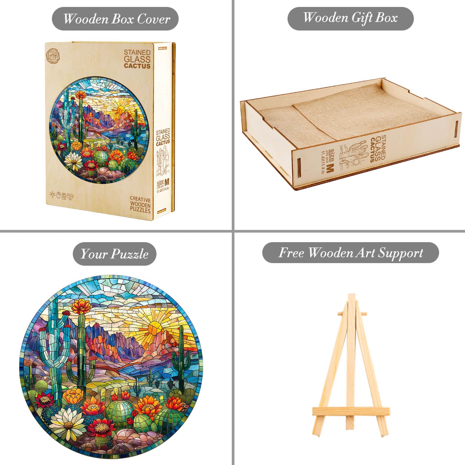 Wooden Jigsaw Puzzle - Stained Glass Cactus - Image 4