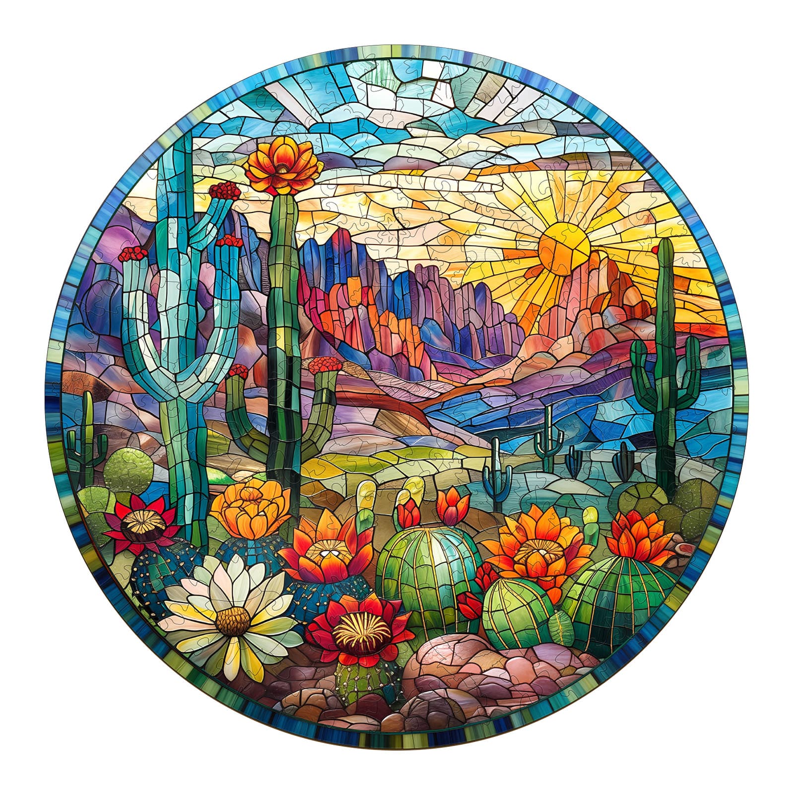 Wooden Jigsaw Puzzle - Stained Glass Cactus