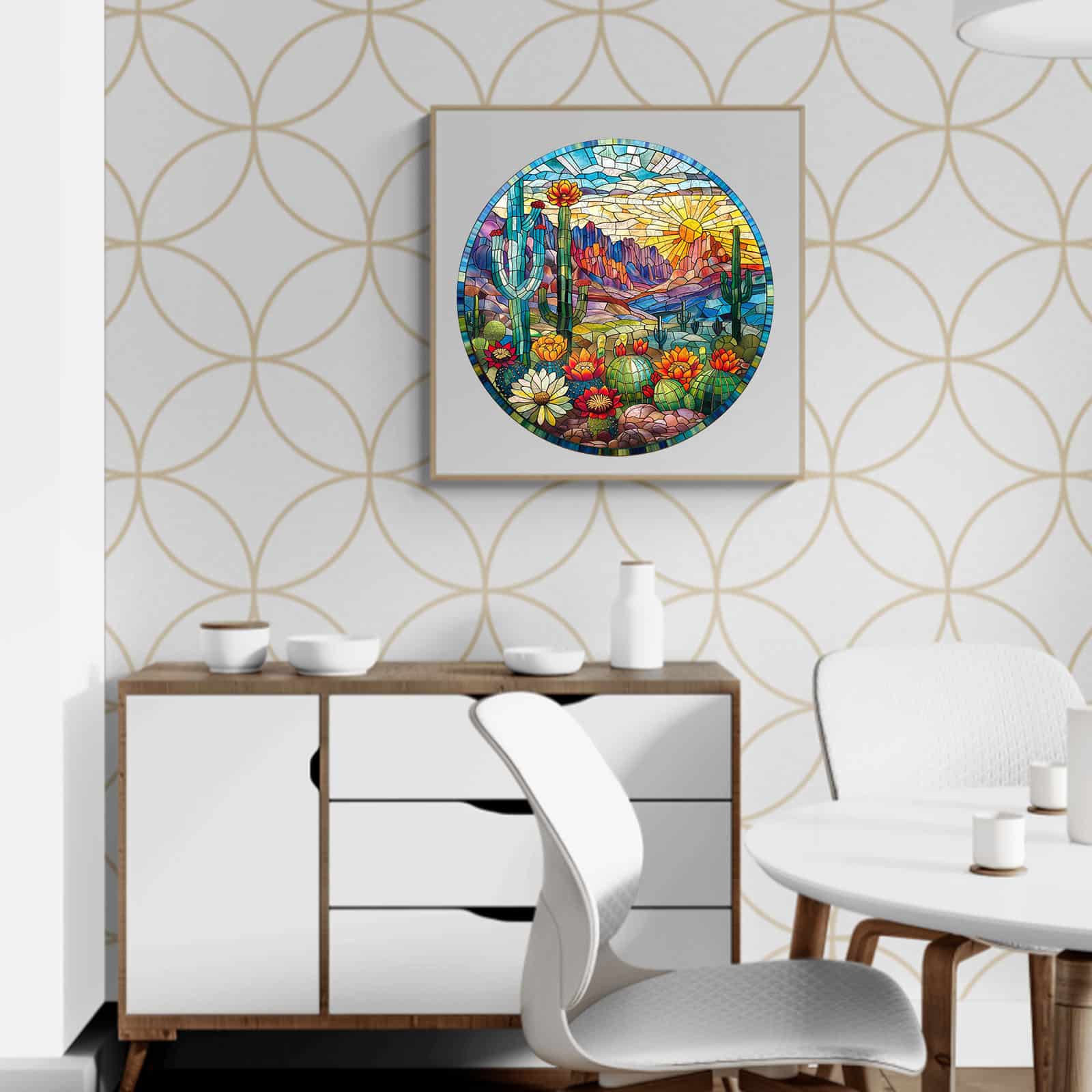 Wooden Jigsaw Puzzle - Stained Glass Cactus - Image 7