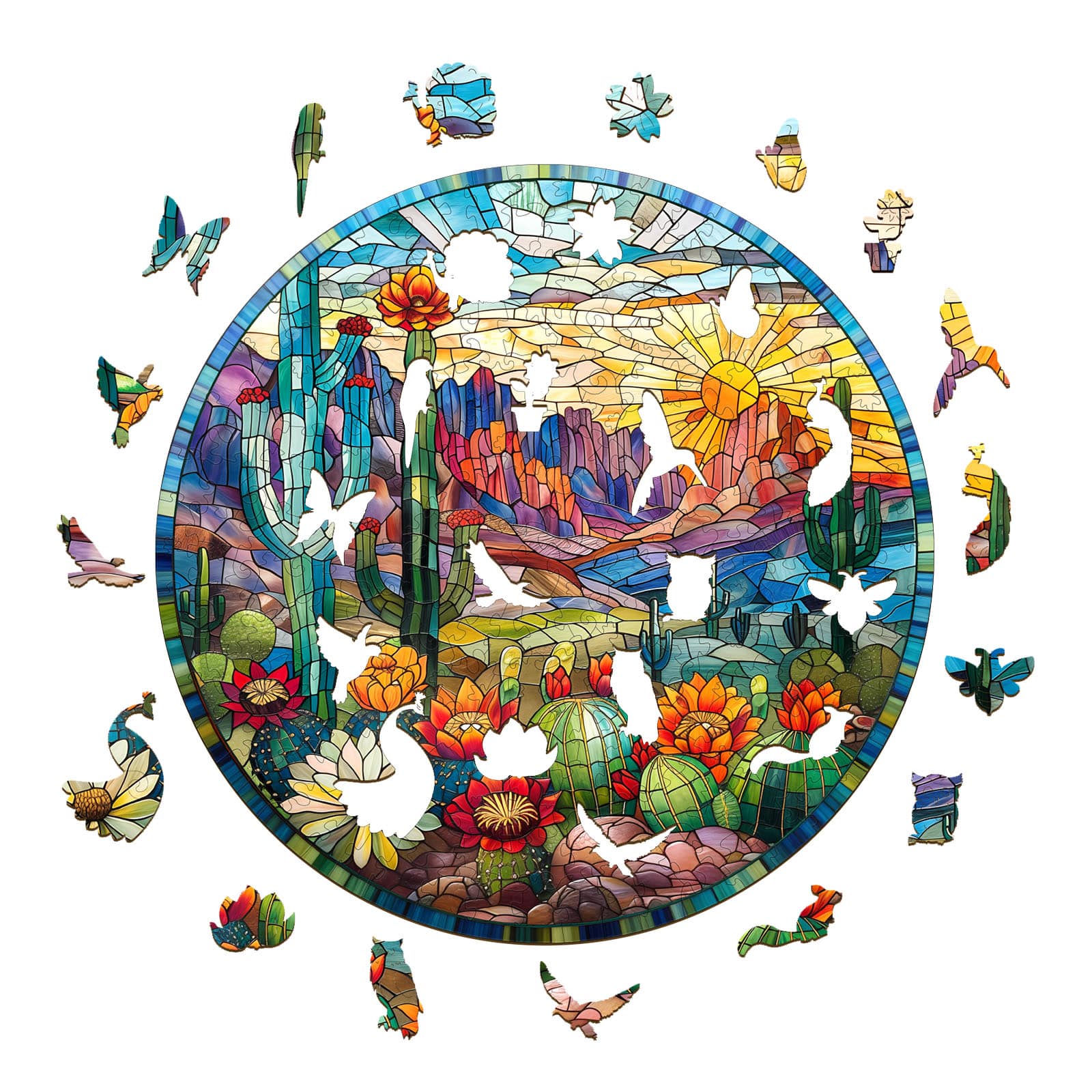 Wooden Jigsaw Puzzle - Stained Glass Cactus - Image 2