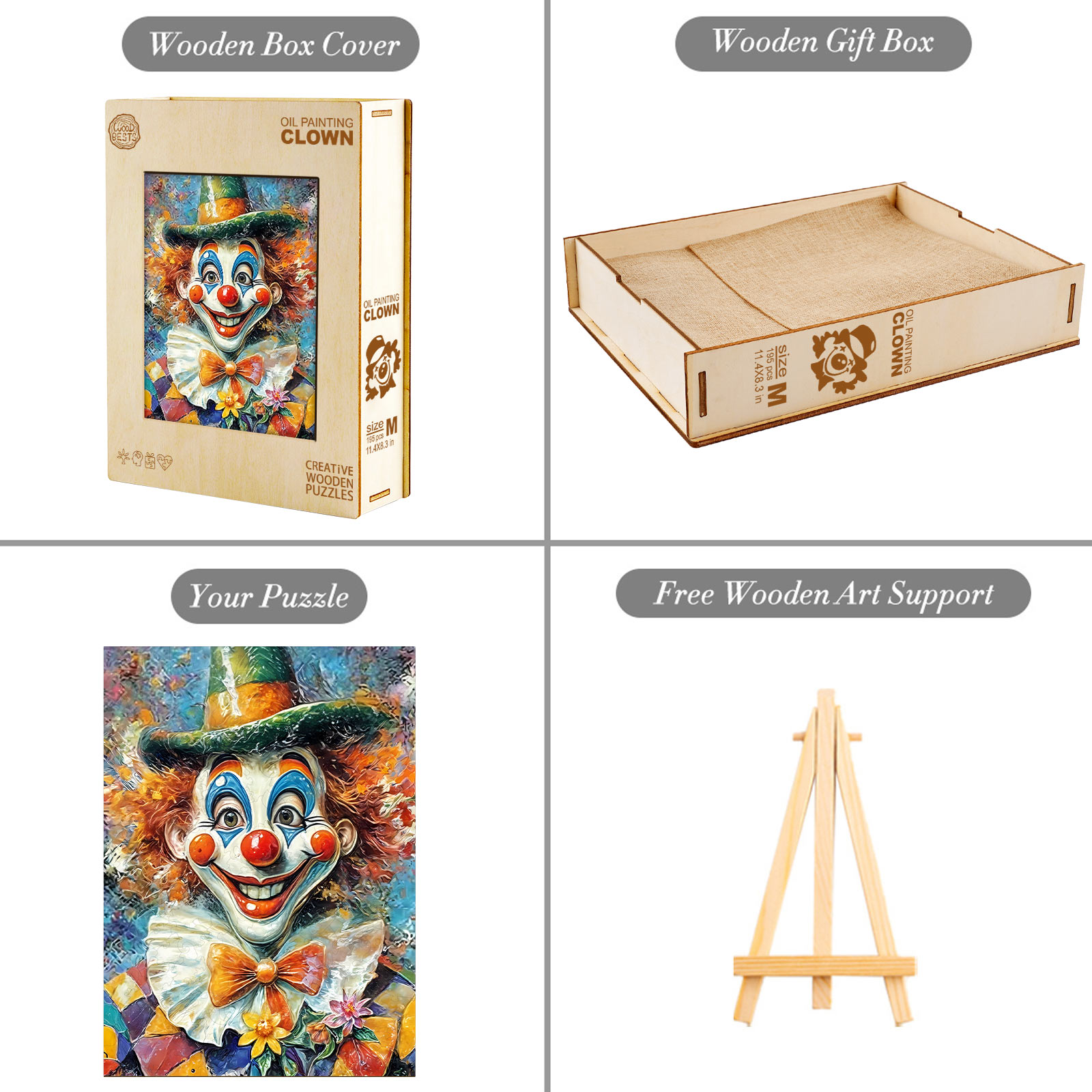 Wooden Jigsaw Puzzle - Oil painting clown - Image 5