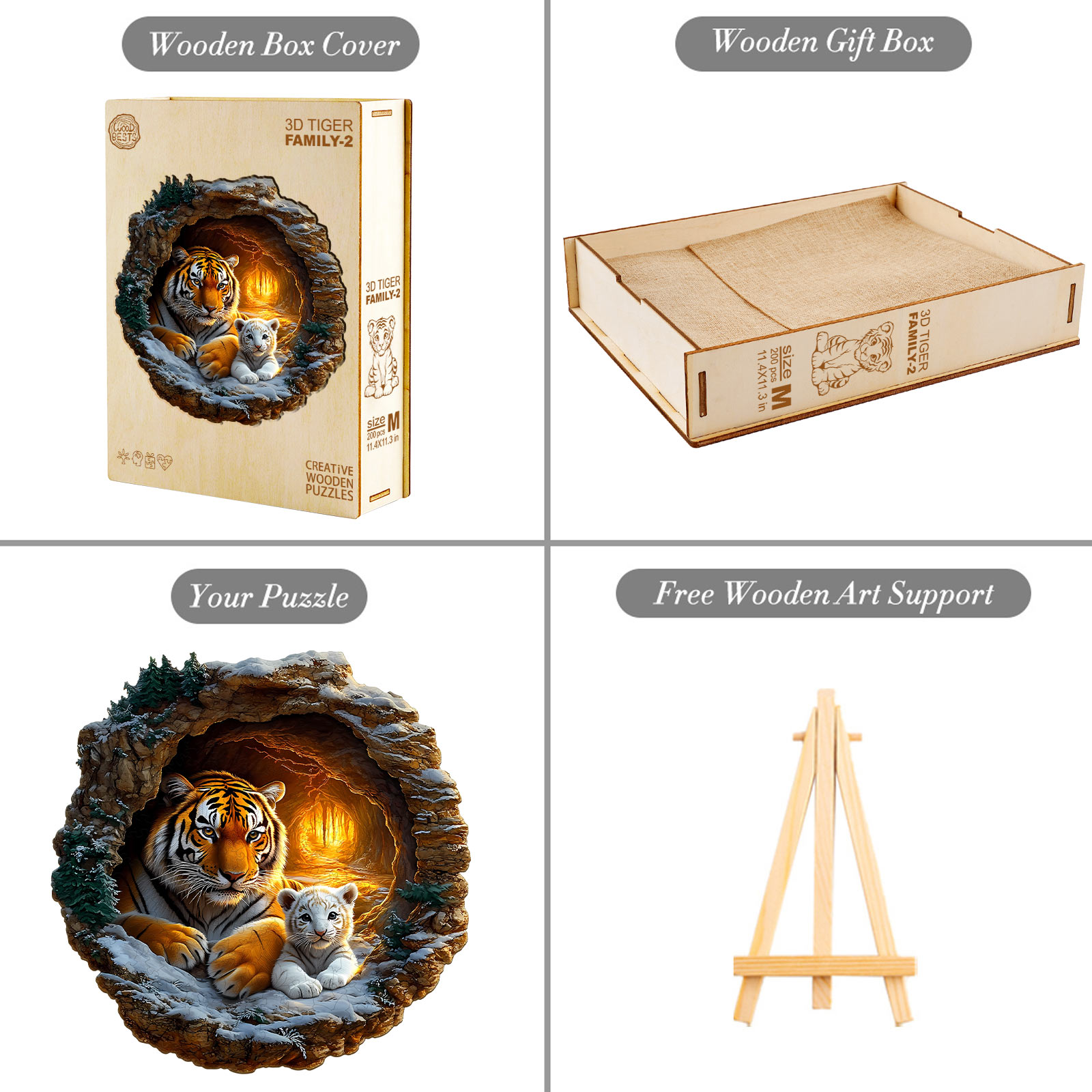Wooden Jigsaw Puzzle- 3D Tiger Family-2 - Image 4
