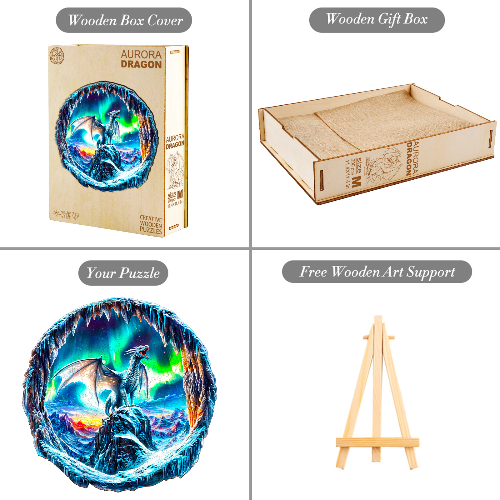 Wooden Jigsaw Puzzle – Aurora Dragon - Image 5