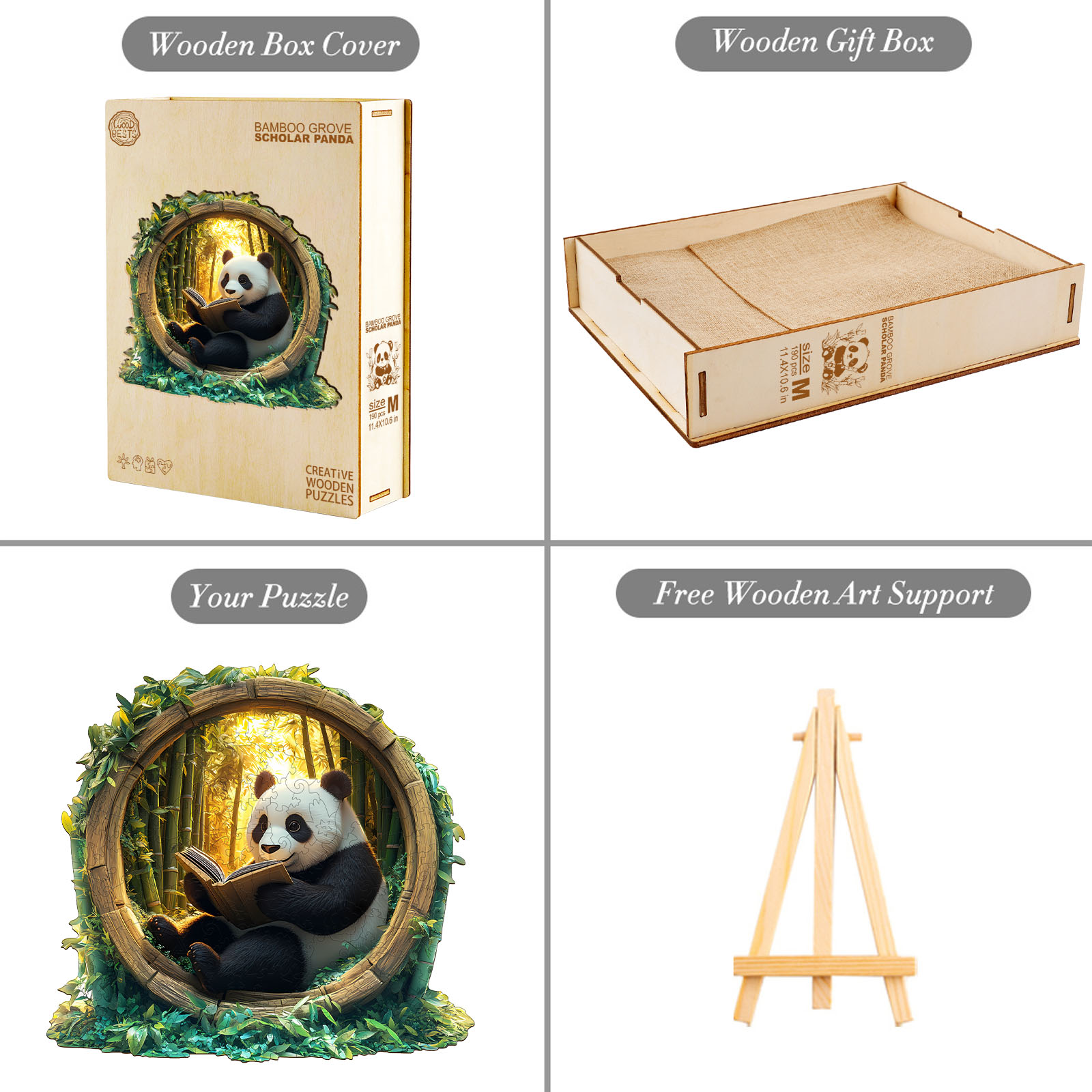 Wooden Jigsaw Puzzle – Bamboo Grove Scholar Panda - Image 4