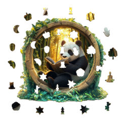 Alternative view of Wooden Jigsaw Puzzle – Bamboo Grove Scholar Panda