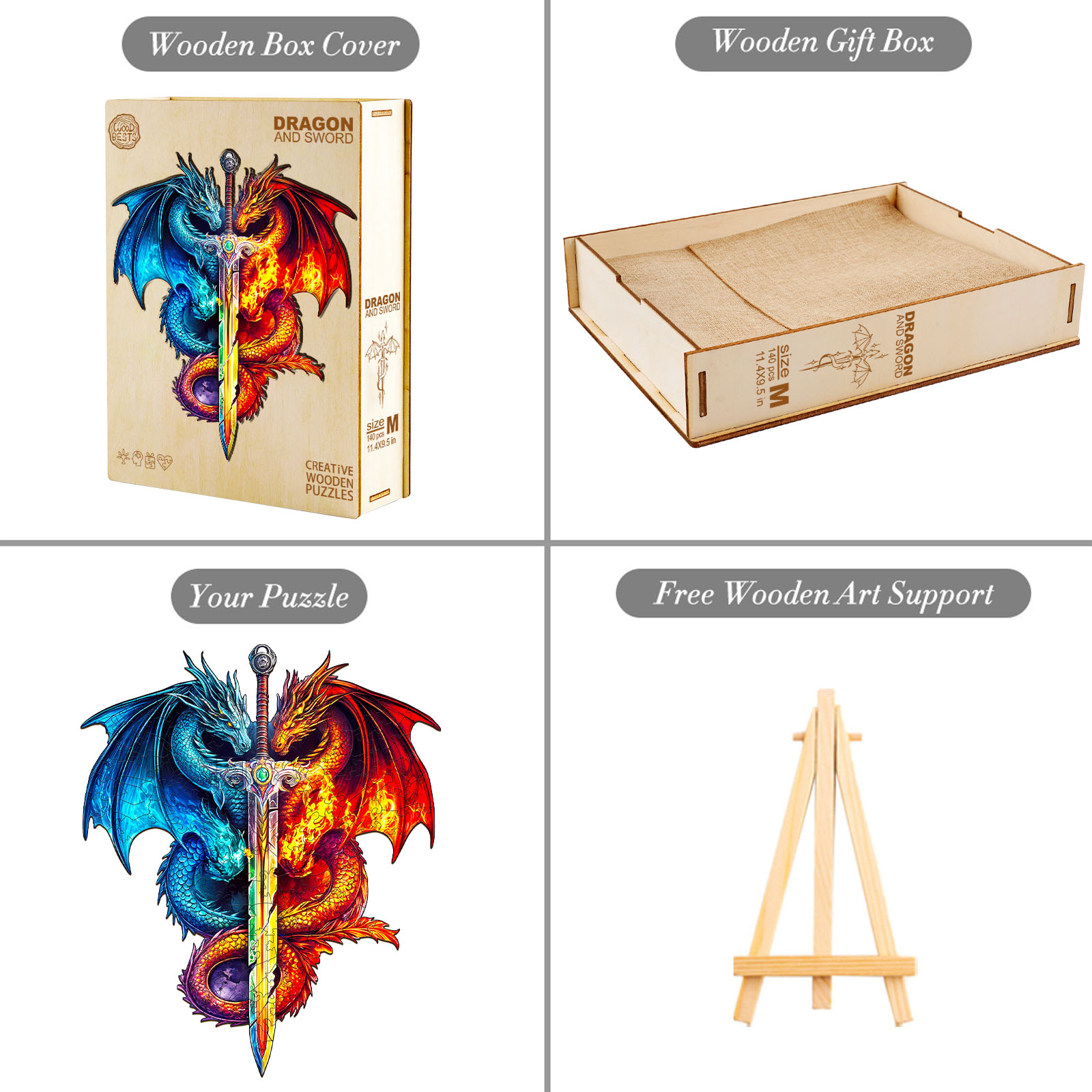 Wooden Jigsaw Puzzle – Dragon and Sword - Image 5