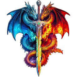 Wooden Jigsaw Puzzle – Dragon and Sword