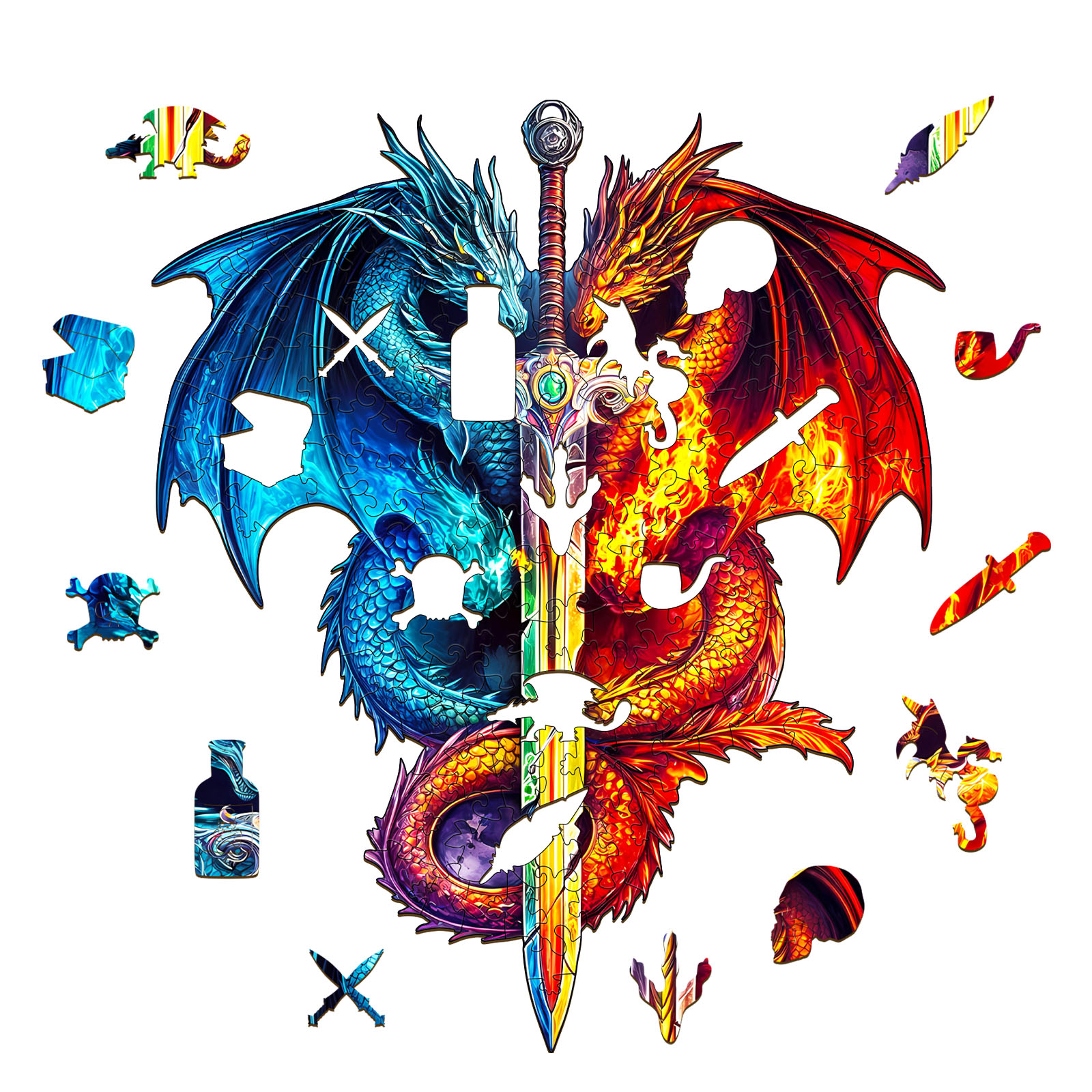 Wooden Jigsaw Puzzle – Dragon and Sword - Image 2
