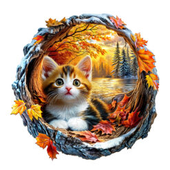 Wooden Jigsaw Puzzle - Kitten in autumn