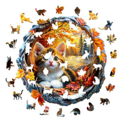 Alternative view of Wooden Jigsaw Puzzle - Kitten in autumn
