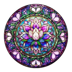 Wooden Jigsaw Puzzle - stained glass lotus-1