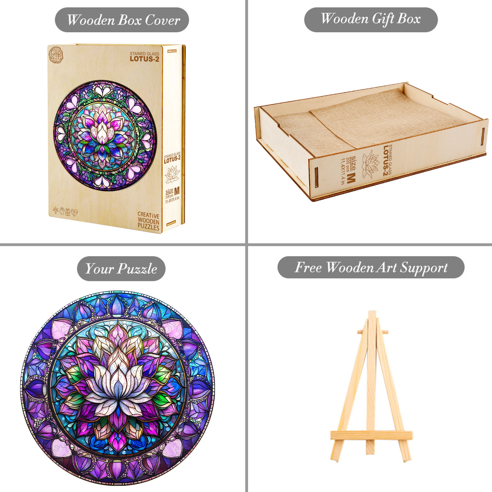 Wooden Jigsaw Puzzle - stained glass lotus-2 - Image 5