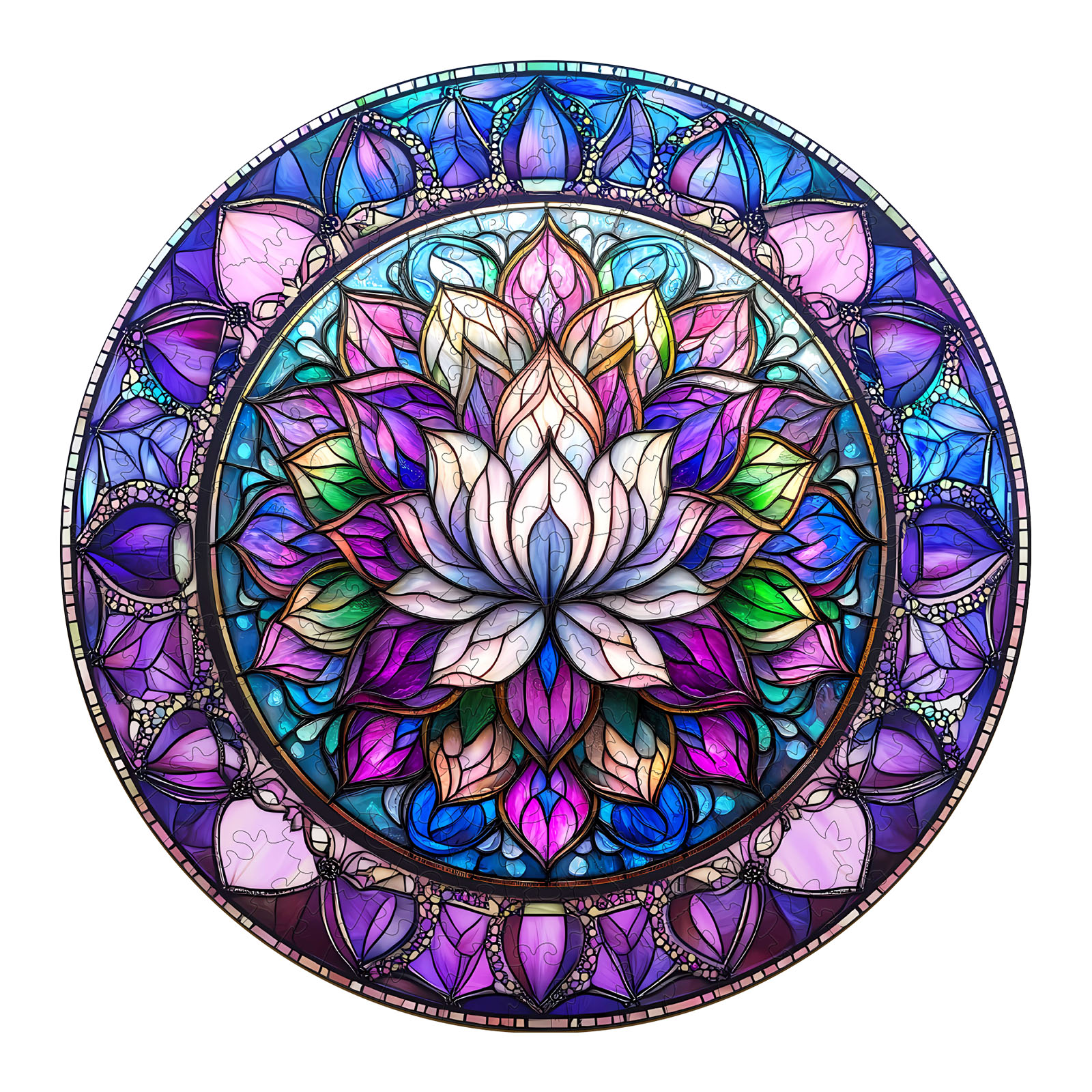Wooden Jigsaw Puzzle - stained glass lotus-2