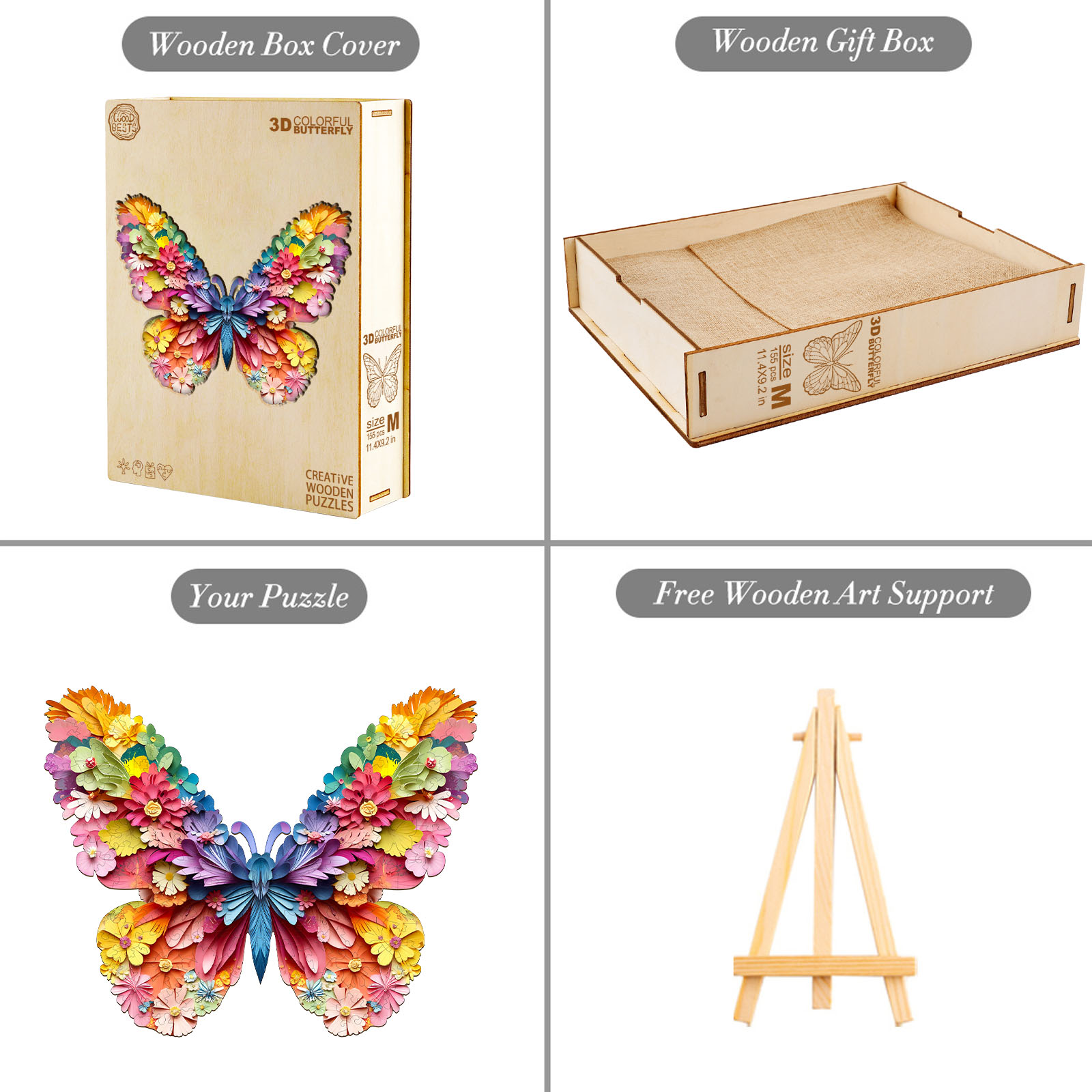 Wooden Jigsaw Puzzle –3d colorful butterfly - Image 5