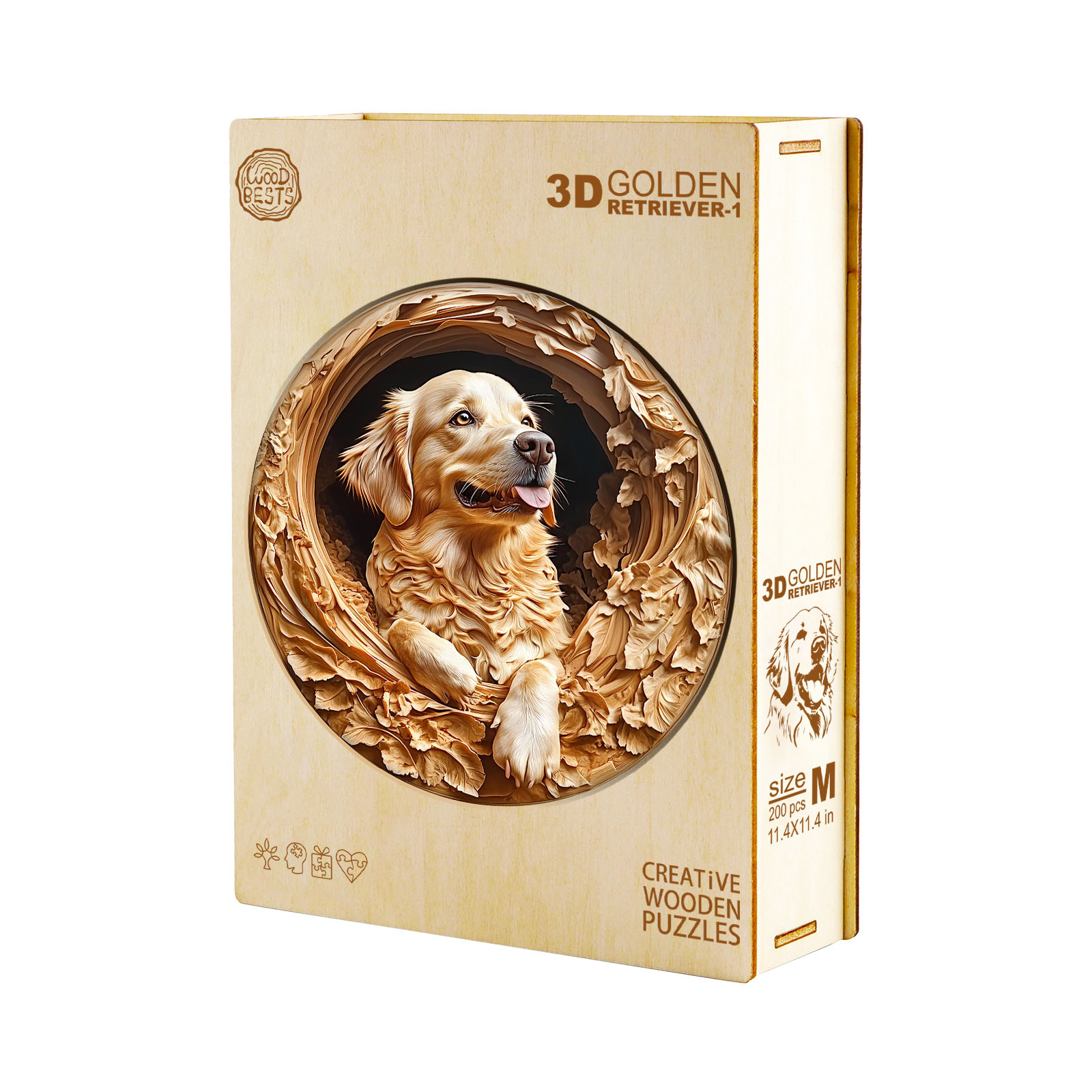 Wooden Jigsaw Puzzle – 3D golden retriever-1 - Image 3