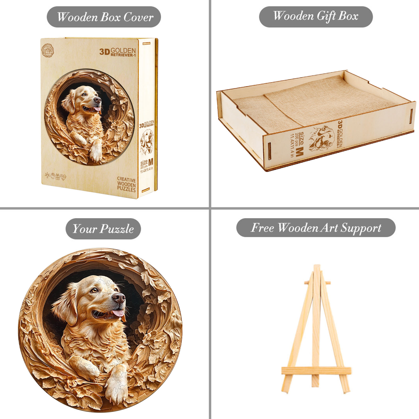 Wooden Jigsaw Puzzle – 3D golden retriever-1 - Image 5