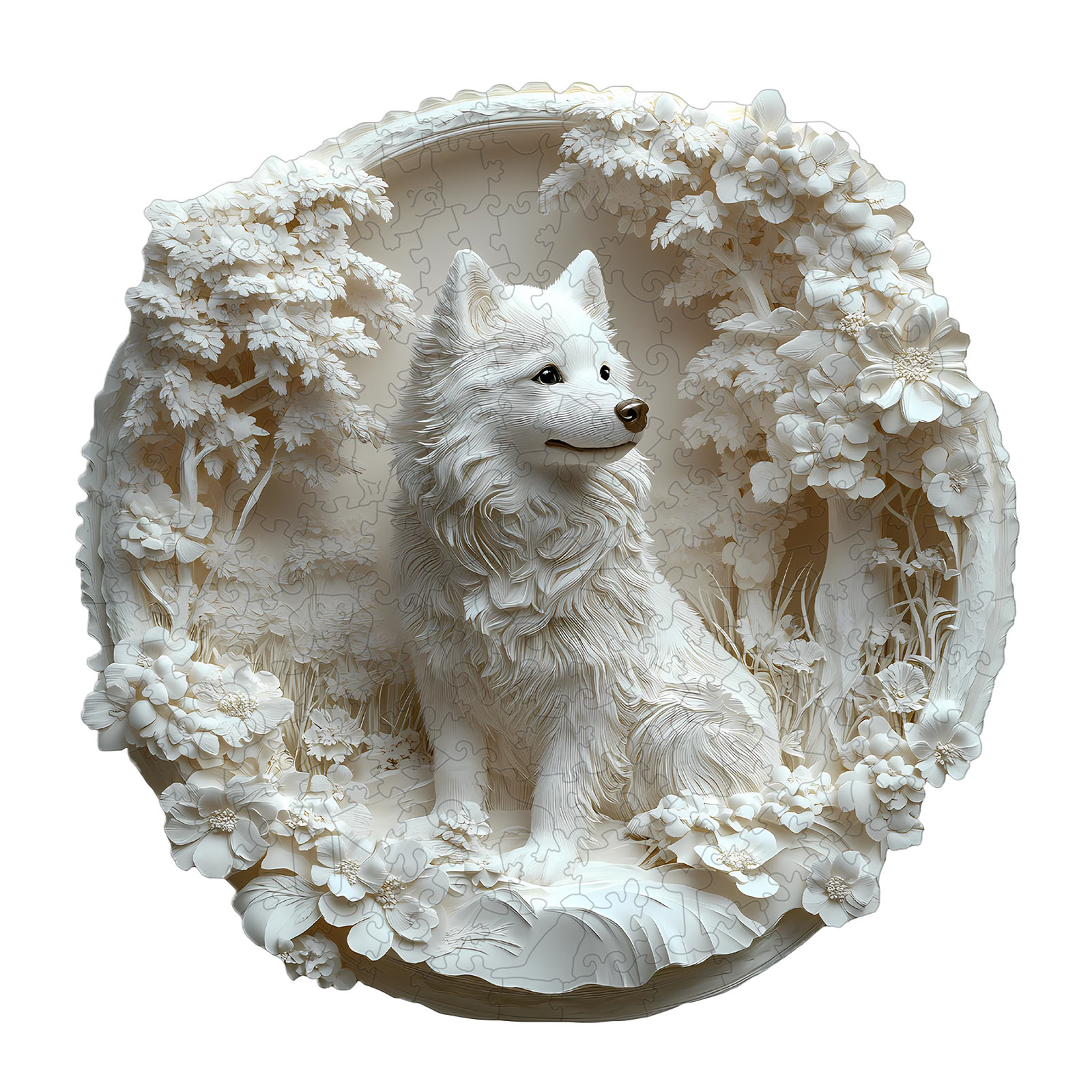 Wooden Jigsaw Puzzle –3d paper Samoyed