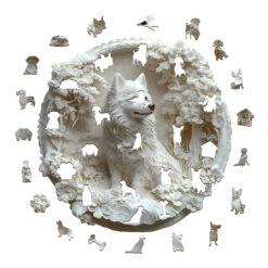 Alternative view of Wooden Jigsaw Puzzle –3d paper Samoyed