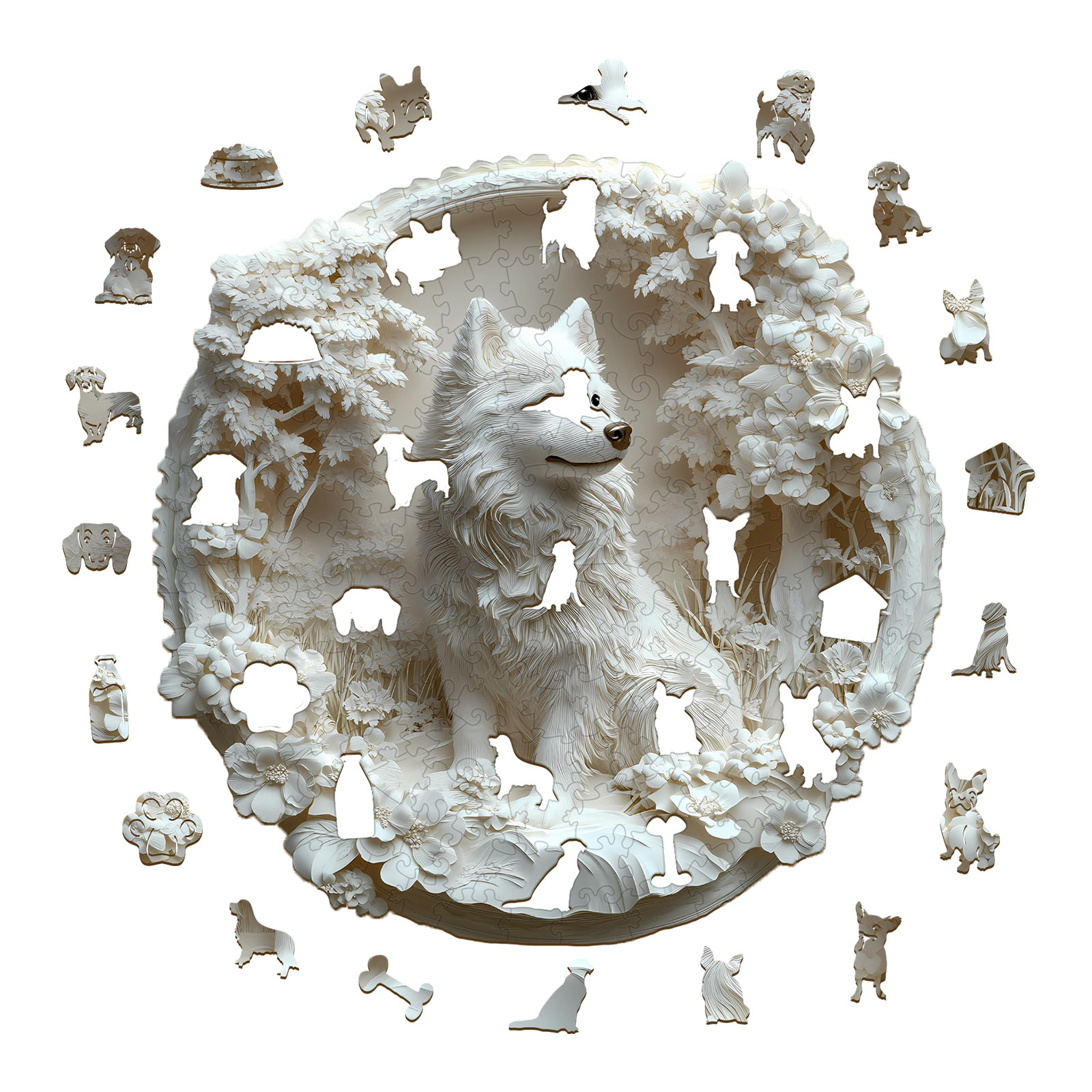 Wooden Jigsaw Puzzle –3d paper Samoyed - Image 2