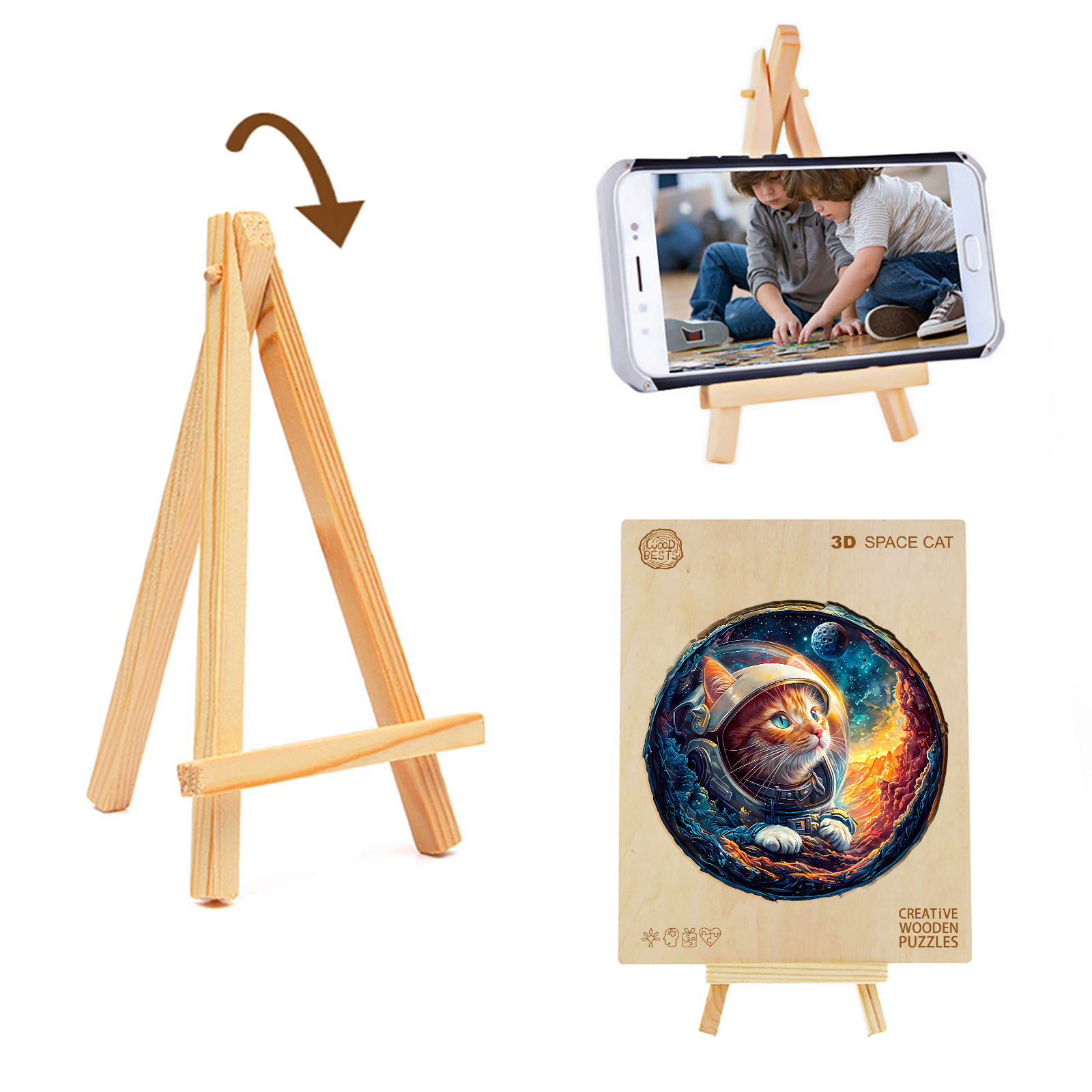 Wooden Jigsaw Puzzle – 3D Space Cat - Image 5