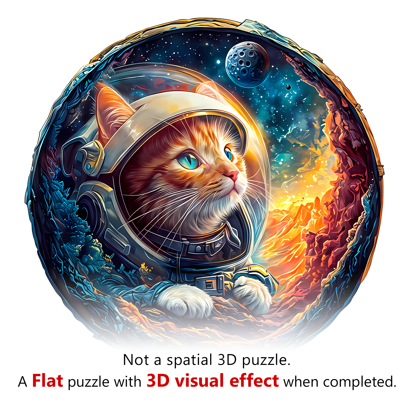 Wooden Jigsaw Puzzle – 3D Space Cat - Image 6