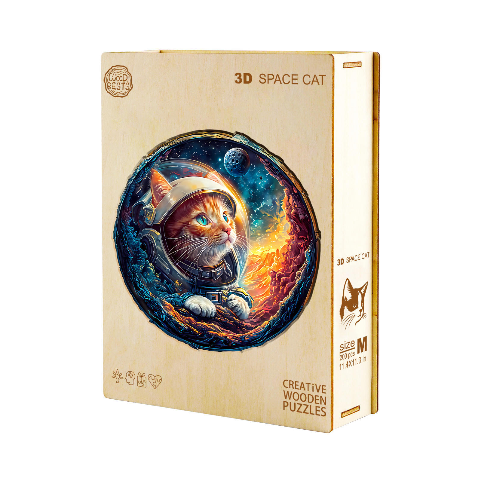 Wooden Jigsaw Puzzle – 3D Space Cat - Image 3