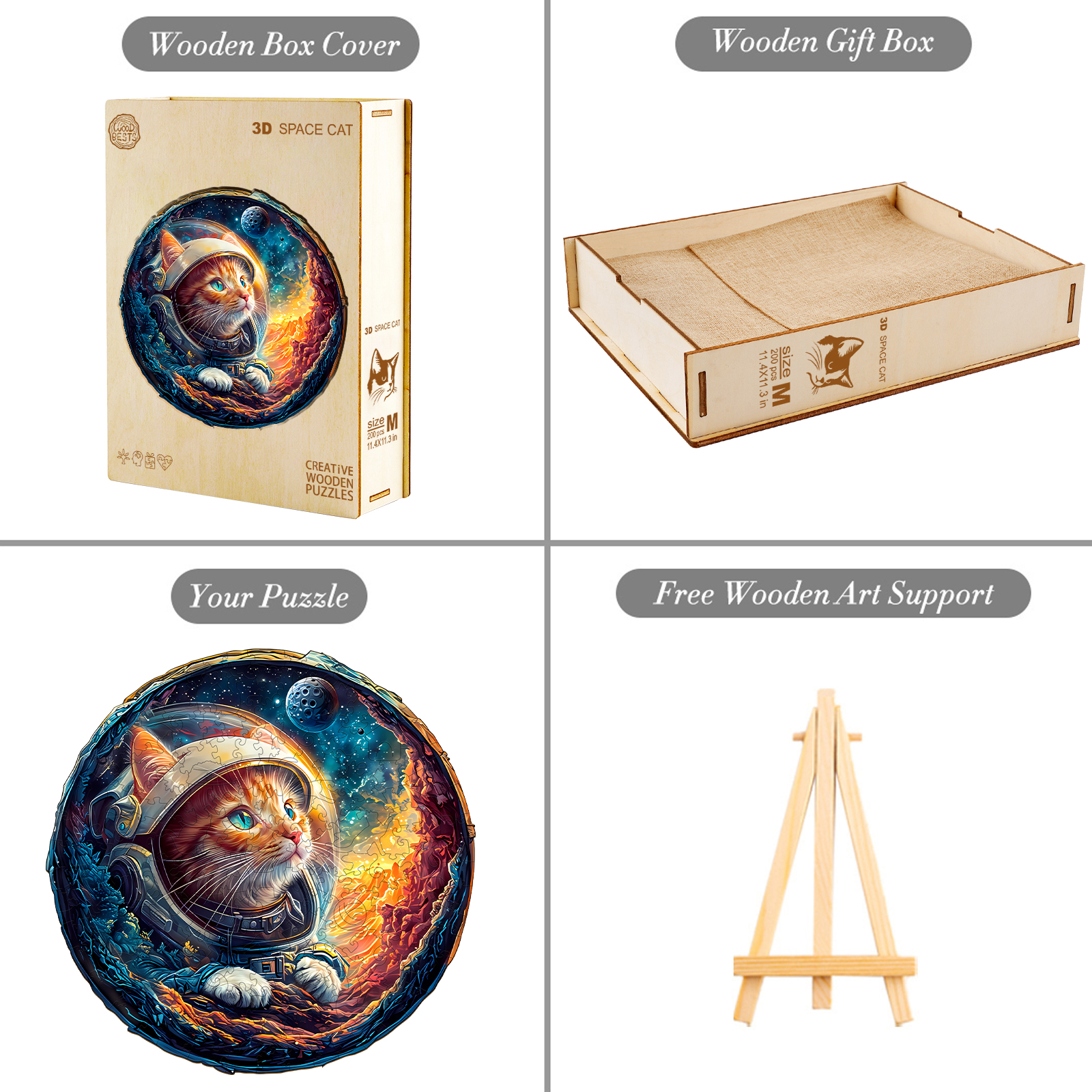 Wooden Jigsaw Puzzle – 3D Space Cat - Image 4