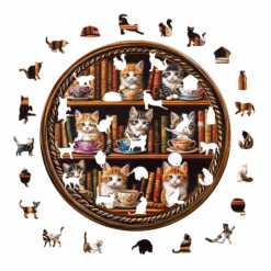 Alternative view of Wooden Jigsaw Puzzle – Cat coffee library