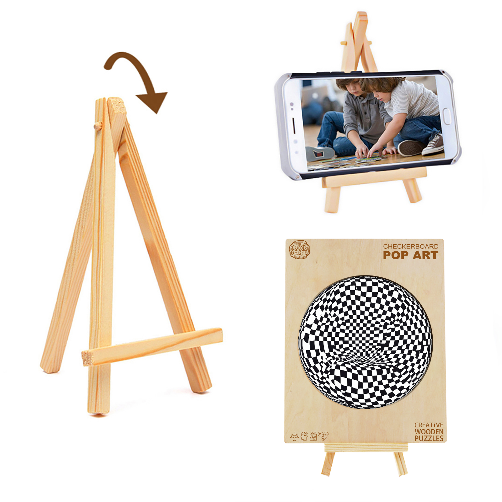 Wooden Jigsaw Puzzle – Checkerboard pop art - Image 4