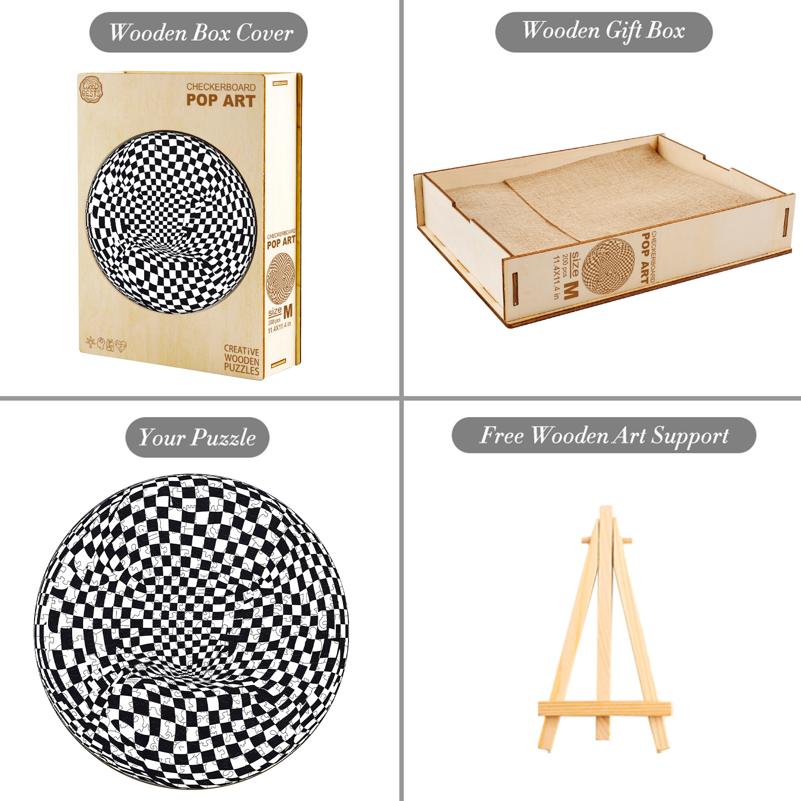 Wooden Jigsaw Puzzle – Checkerboard pop art - Image 5