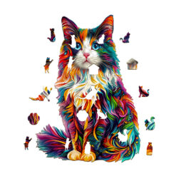 Alternative view of Wooden Jigsaw Puzzle – Colorful ragdoll cat-1