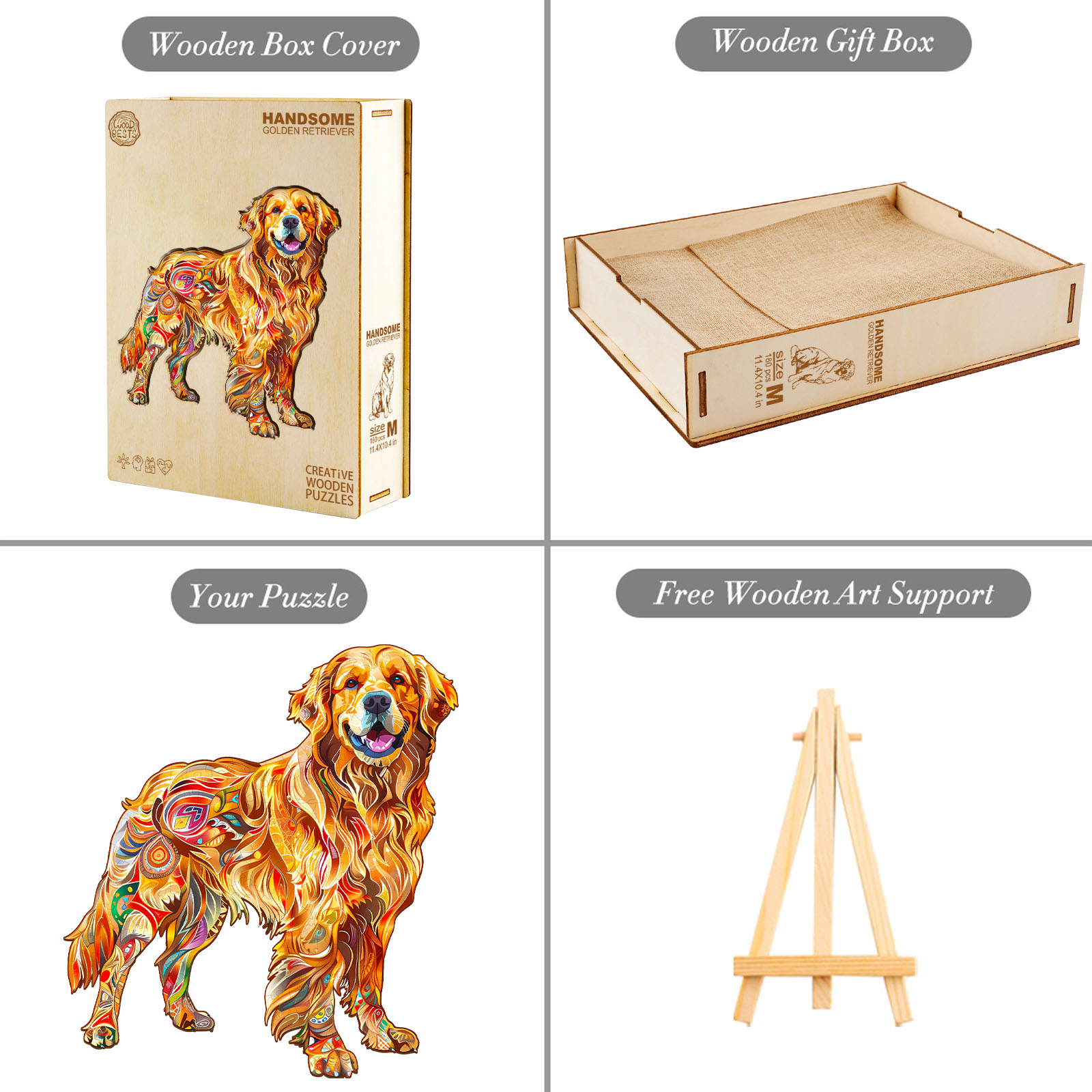 Wooden Jigsaw Puzzle – Handsome golden retriever - Image 5