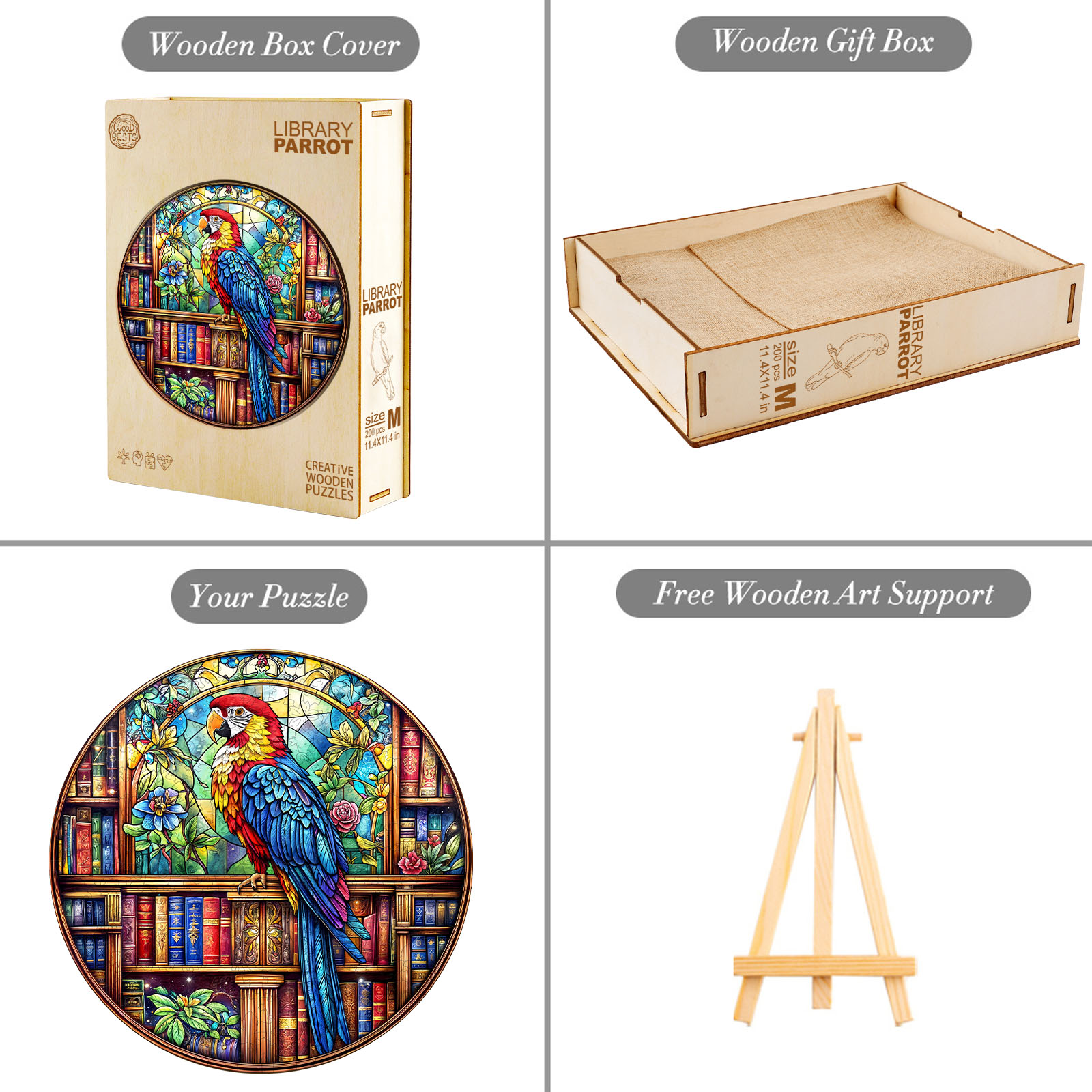 Wooden Jigsaw Puzzle – library parrot - Image 5