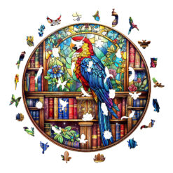 Alternative view of Wooden Jigsaw Puzzle – library parrot