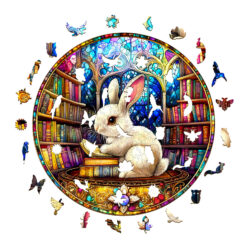 Alternative view of Wooden Jigsaw Puzzle – Library Rabbit