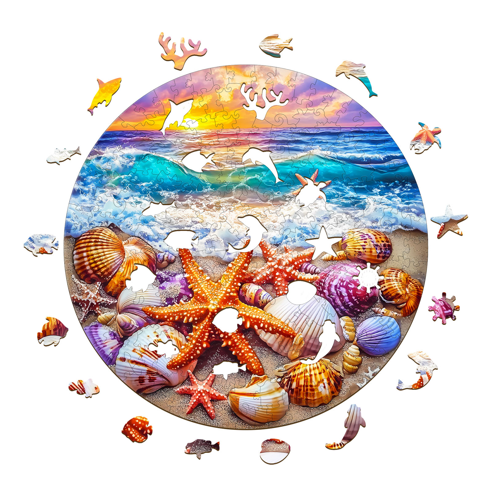 Wooden Jigsaw Puzzle – ocean and shells-2 - Image 2