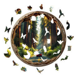 Alternative view of Wooden Jigsaw Puzzle –redwood forest
