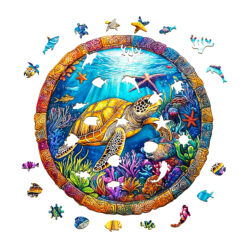 Alternative view of Wooden Jigsaw Puzzle – retro turtle