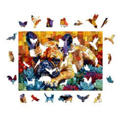 Alternative view of Wooden Jigsaw Puzzle – Stained glass bulldog