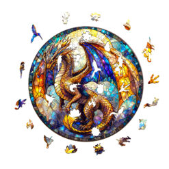 Alternative view of Wooden Jigsaw Puzzle – Stained glass dragon-2