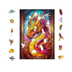Alternative view of Wooden Jigsaw Puzzle – Stained glass dragon