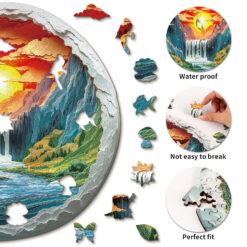 Alternative view of Wooden Jigsaw Puzzle – 3D Canyon Waterfall
