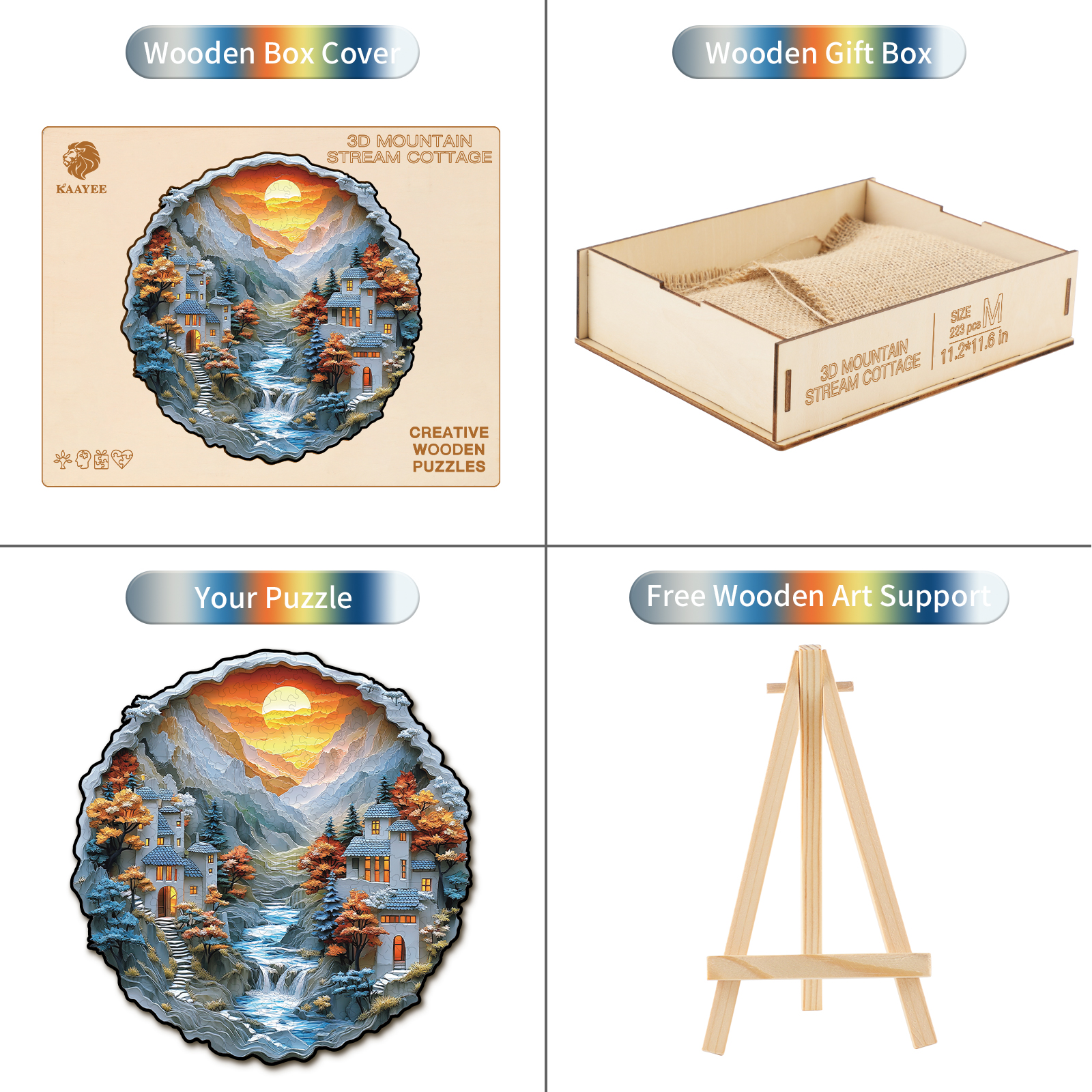 Wooden Jigsaw Puzzle –3D Mountain Stream Cottage - Image 3