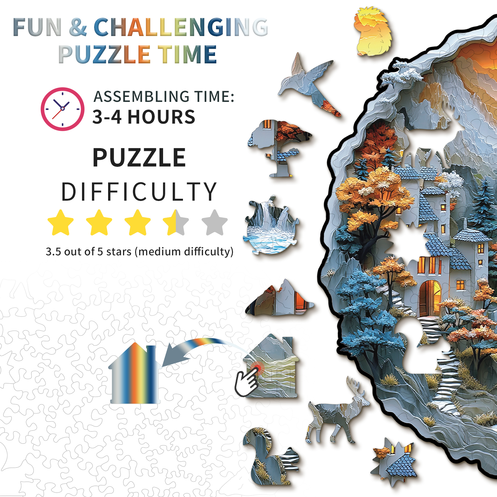 Wooden Jigsaw Puzzle –3D Mountain Stream Cottage - Image 4