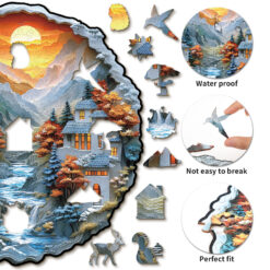 Alternative view of Wooden Jigsaw Puzzle –3D Mountain Stream Cottage