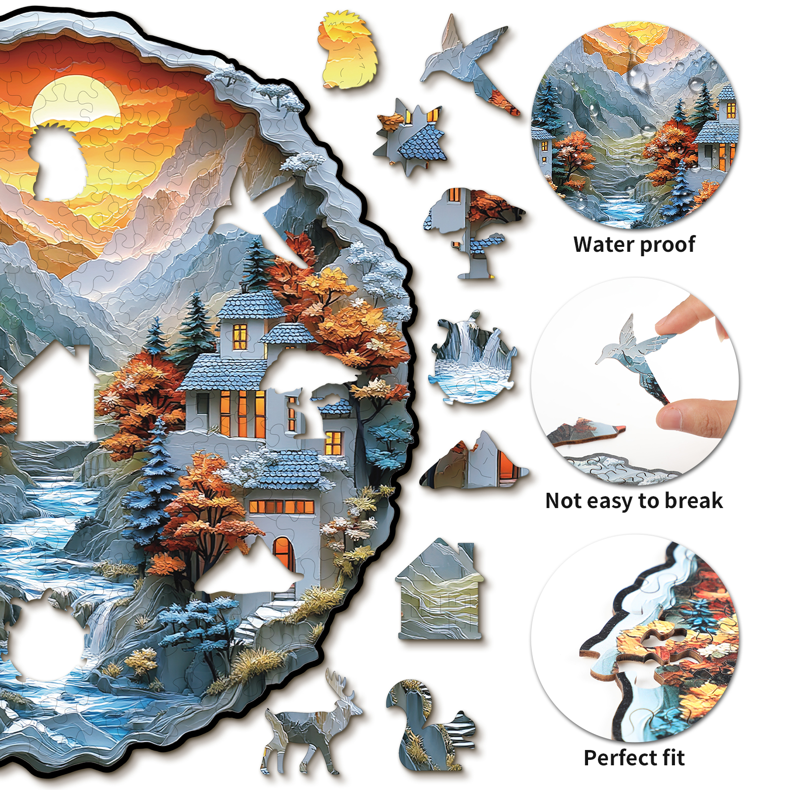 Wooden Jigsaw Puzzle –3D Mountain Stream Cottage - Image 2