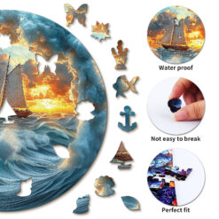 Alternative view of Wooden Jigsaw Puzzle – A sailboat in stormy seas