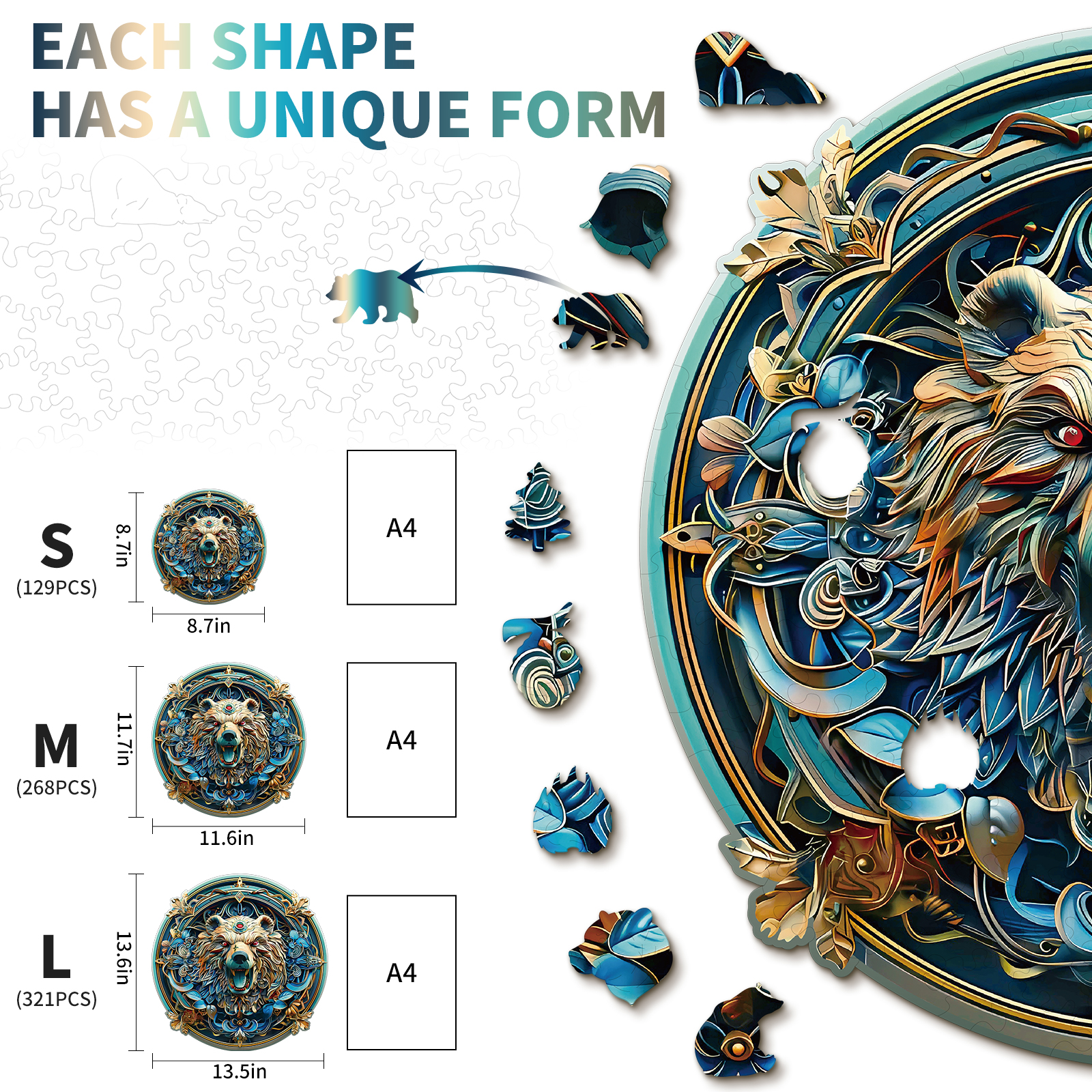 Wooden Jigsaw Puzzle – Angry Bear - Image 5