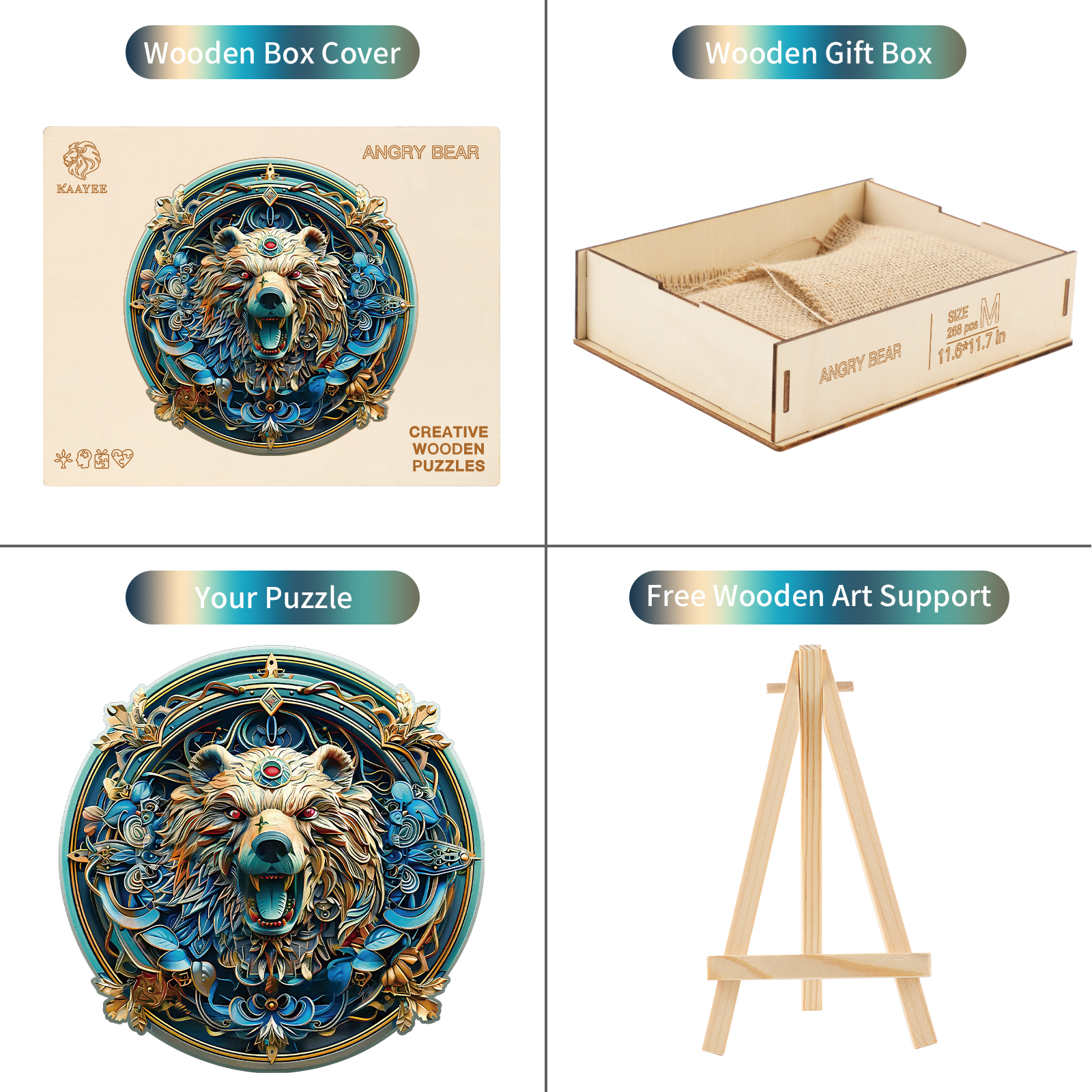 Wooden Jigsaw Puzzle – Angry Bear - Image 3