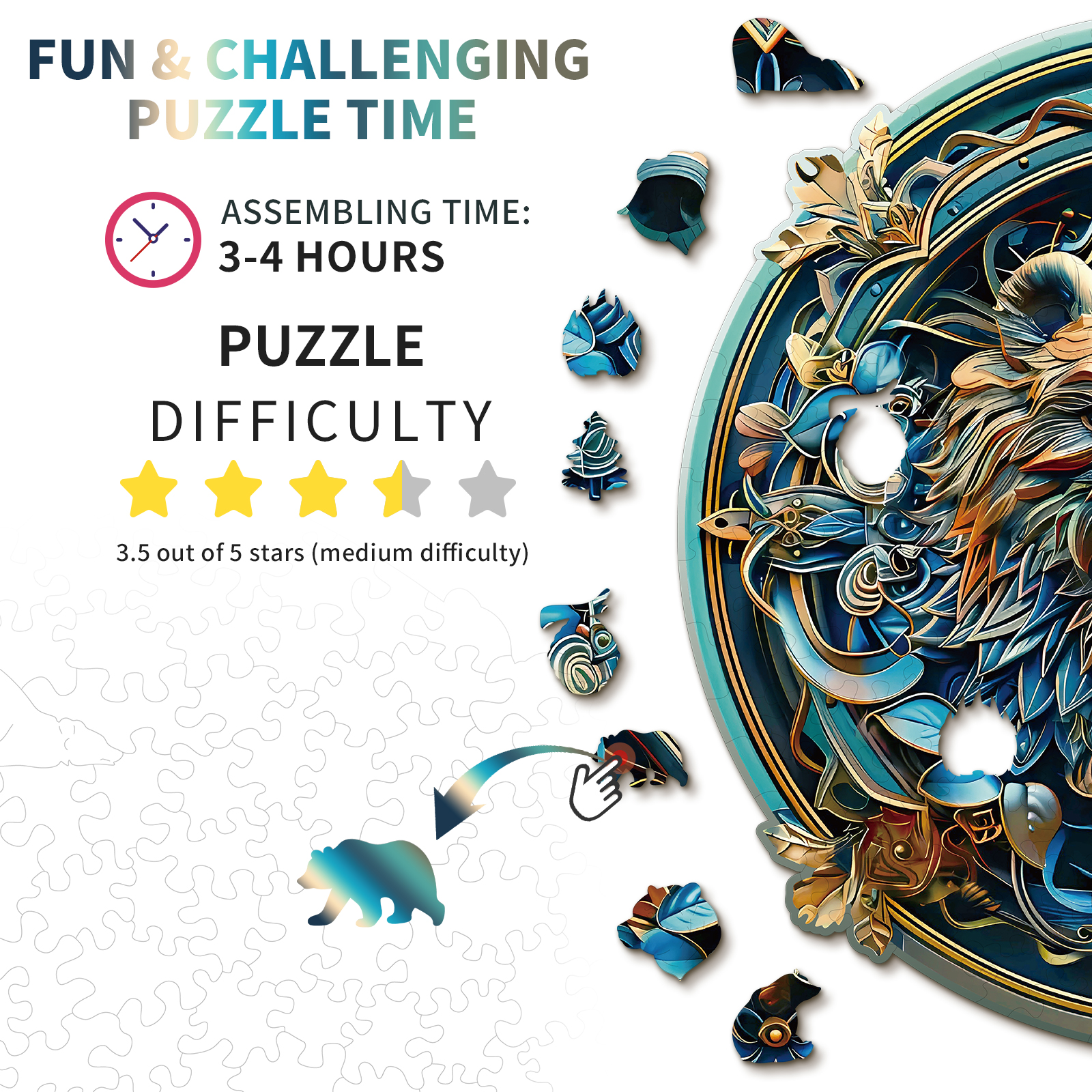 Wooden Jigsaw Puzzle – Angry Bear - Image 4